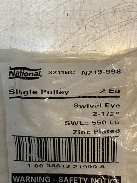 2 Quantity of National 3211BC 2-1/2" Single Pulley Swivel Eyes (2 Quantity)