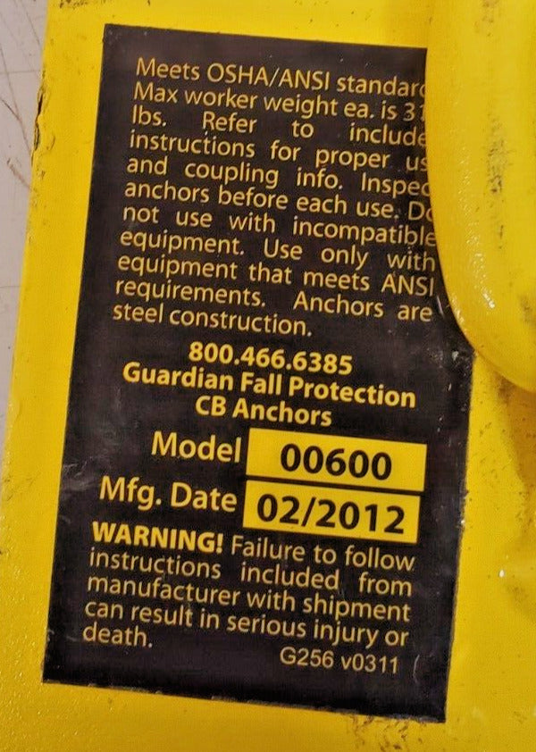 Guardian Fall Protection CB Bolt On Anchor 00600 | 800.466.6385 | G256 v0311