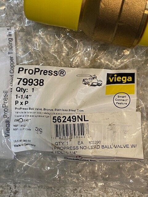 ProPress Viega 79938 1-1/4" Lead Free Bronze Ball Valve