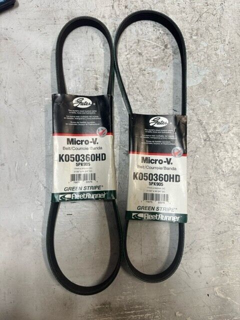 2 Pack of Gates Micro-V Belt K050360HD | 5PK905 | 17mm x 932mm OC