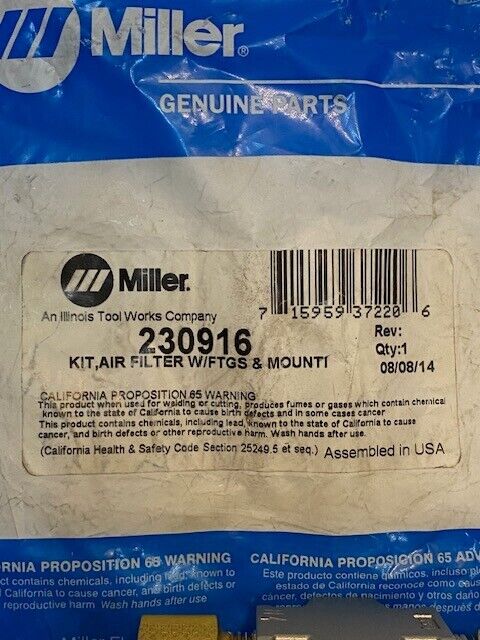 Miller 230916 Kit Air Filter w/ Fitting Mounting Bracket