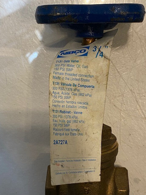 NIBCO 3/4" BRONZE GATE VALVE T-131 | 150 SWP 300 WOG 2A727A