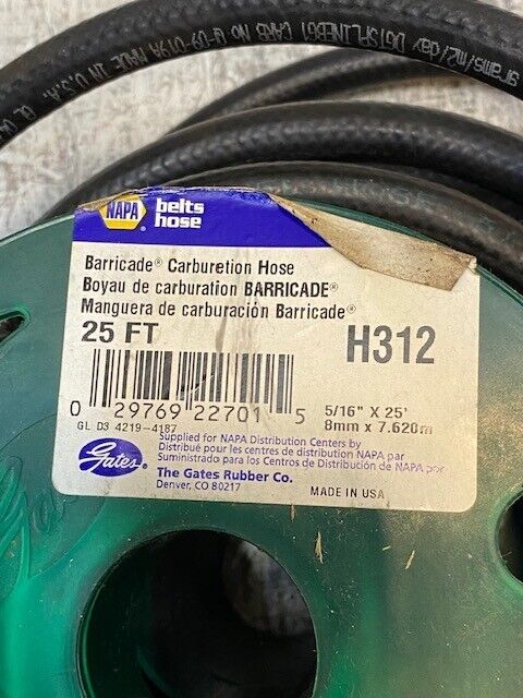 Gates Napa Belts Hose H312 | 5/16" x 25ft Barricade Fuel Hose