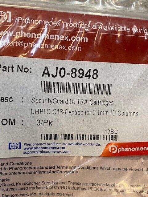 Phenomenex Security Guard Ultra Cartridges Pack of 3 UHPLC C18-Peptide AJ0-8948