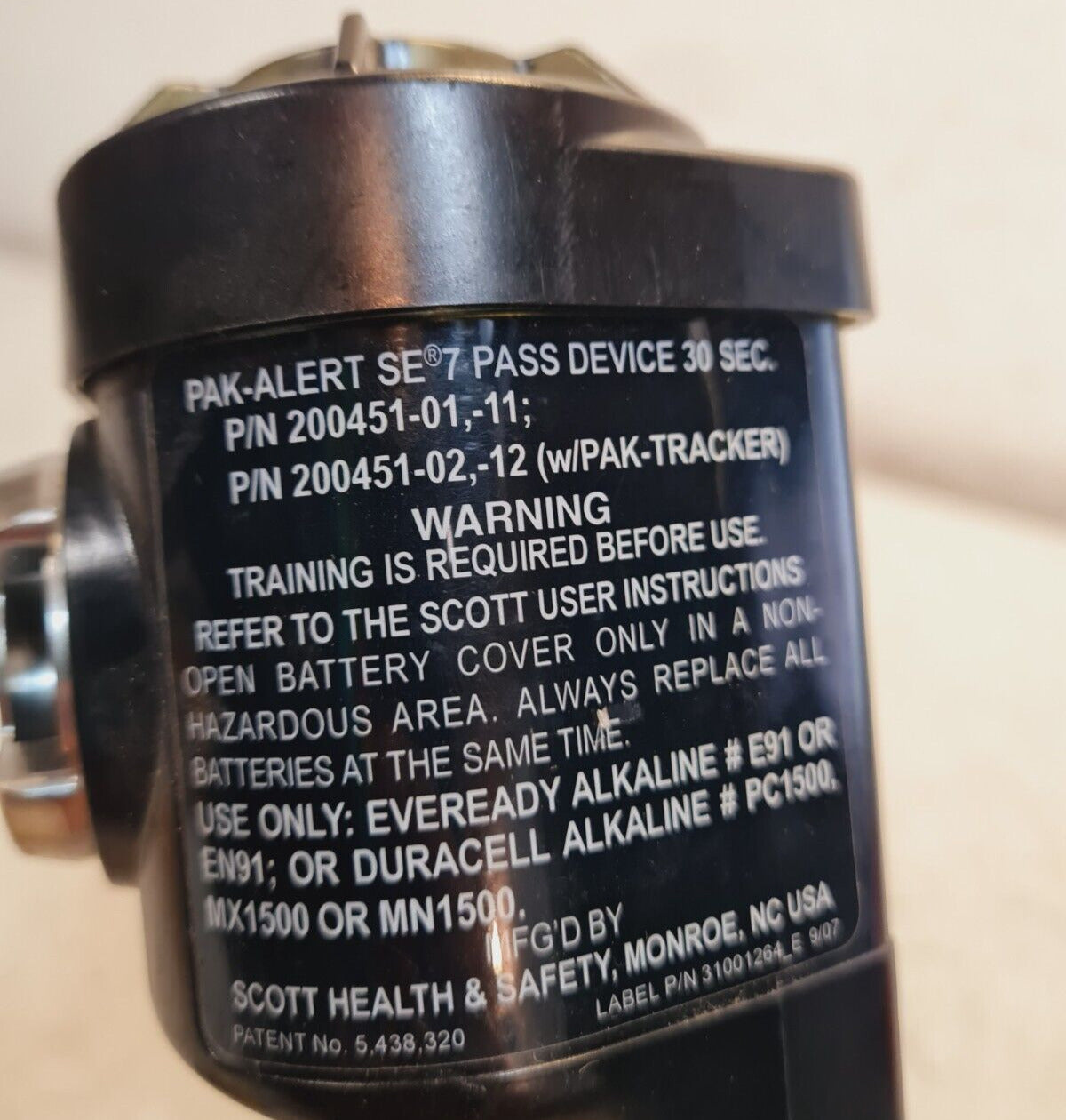 SCOTT Pak-Alert SE7 | 200451-01 | 115S0901001647 | ID # 00052976 | 200451-02