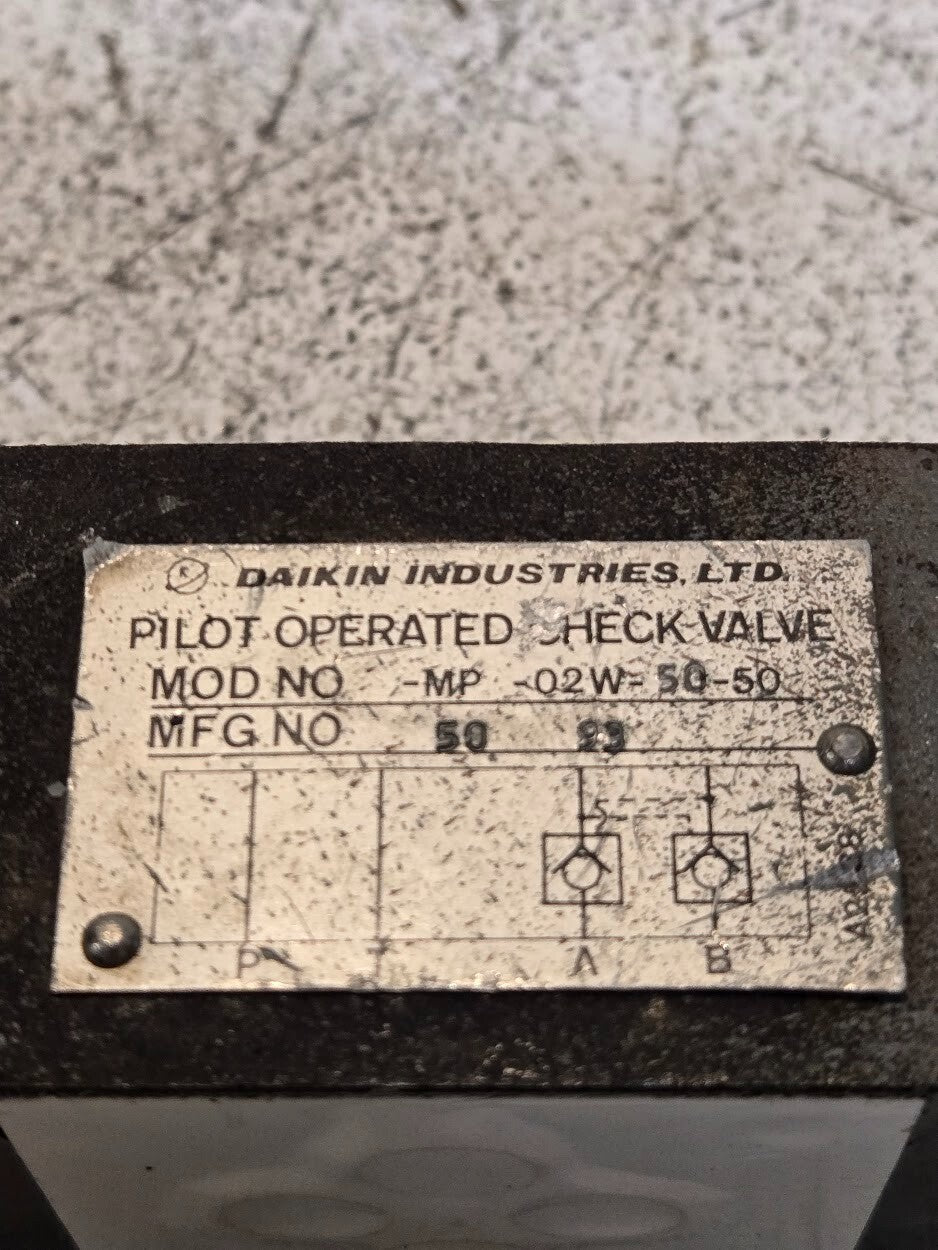Daikin Industries Pilot Operated Check Valve MP-02W-50-50 | MFG NO 50 93