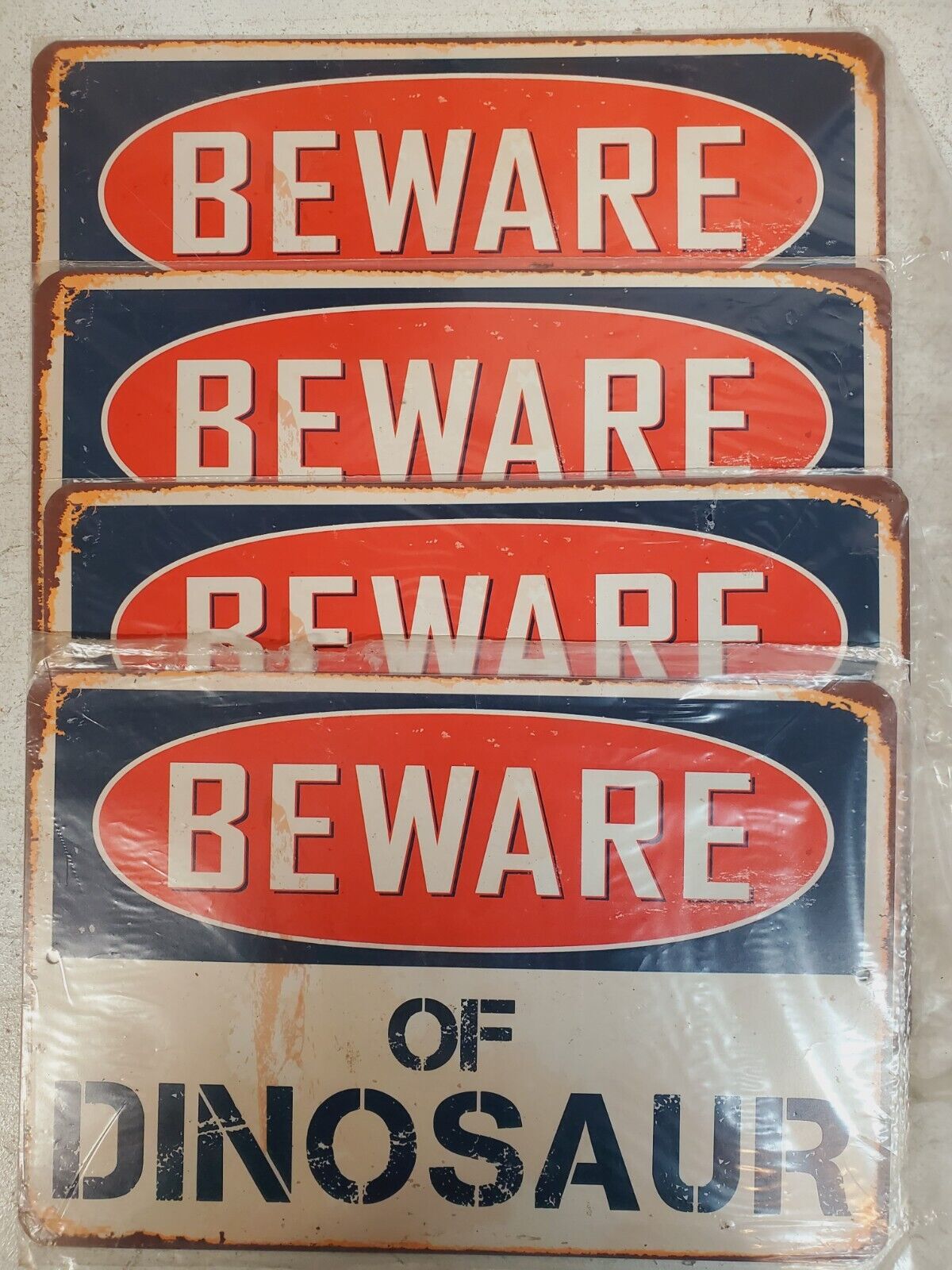 4 Qty Beware of Dinosaur Chic Rustic Retro Signs 8"x12" (4 Qty)