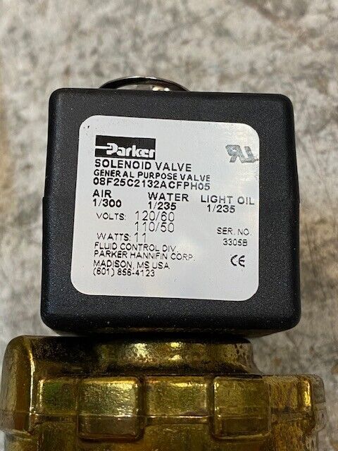 Parker 08F25C2132ACFPH05 Complete Solenoid Valve 1/2 NPT Volts 120/60 110/50