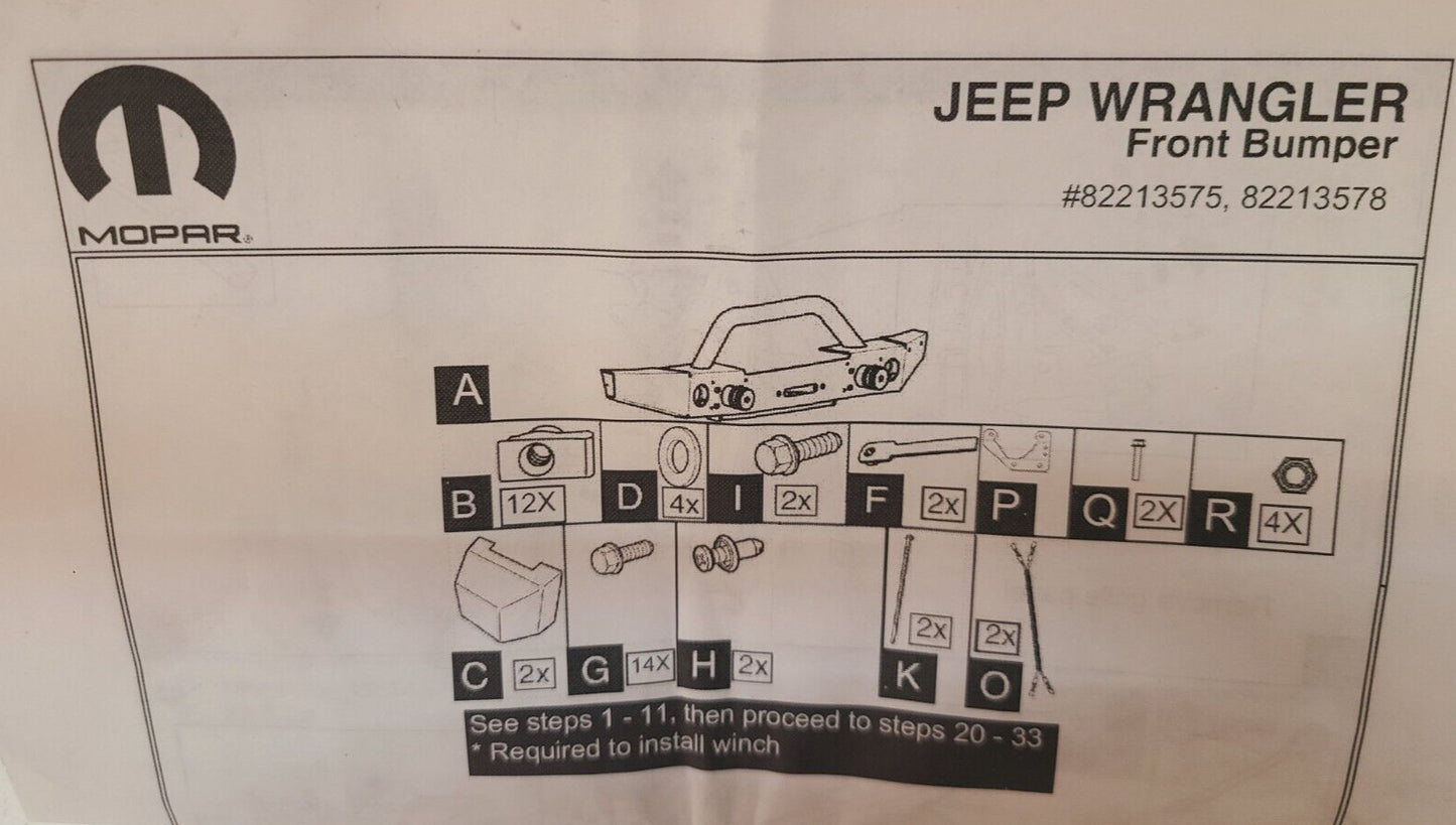 Mopar Kit For Jeep Wrangler Front Bumper 82213575 | 82213578 | 1-3903038