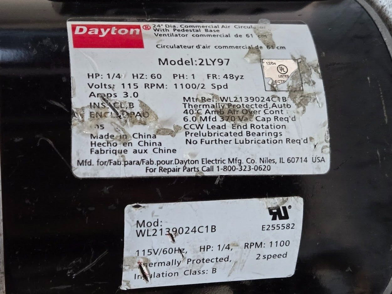 Dayton 2LY66 Motor WL2139024C1A | E255582 | 115V | 1100 RPM 2 Speed See Pictures