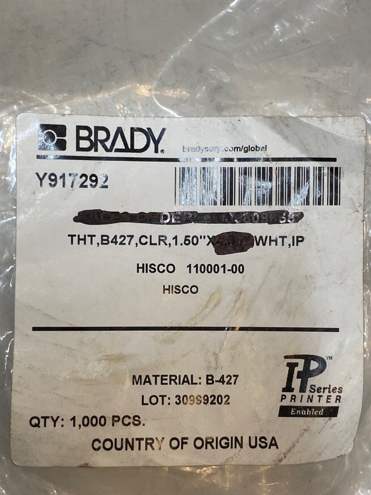 Brady Y917292 White & Clear Labels 1.5"x4" 1,000 Stickers