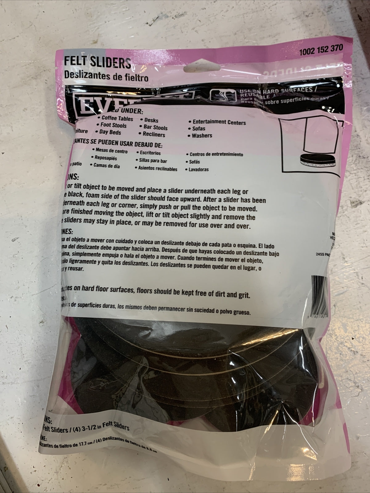 2 Packs of Everbilt Felt Sliders (7) 7in (8) 3-1/2in (2 Quantity) MISSING LARGE1