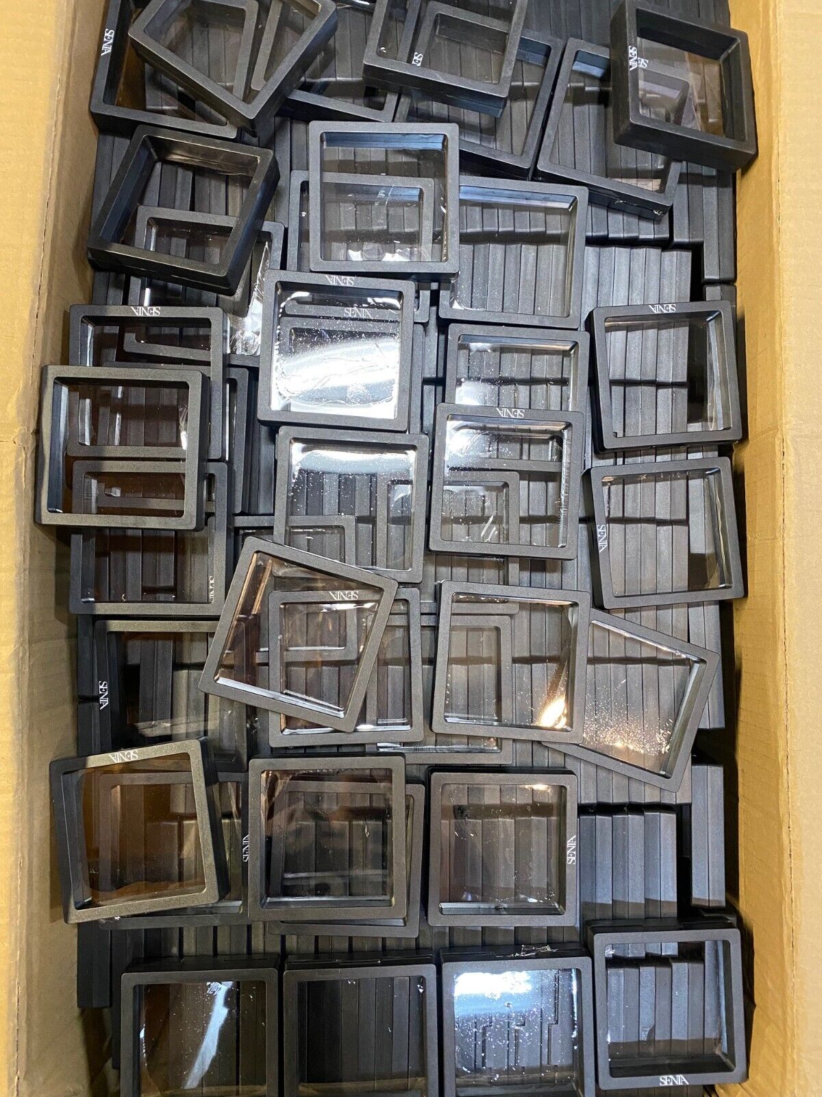 50 Quantity of Senia Floating Jewelry/Coin Display Cases 3.5x3.5" Black (50 Qty)