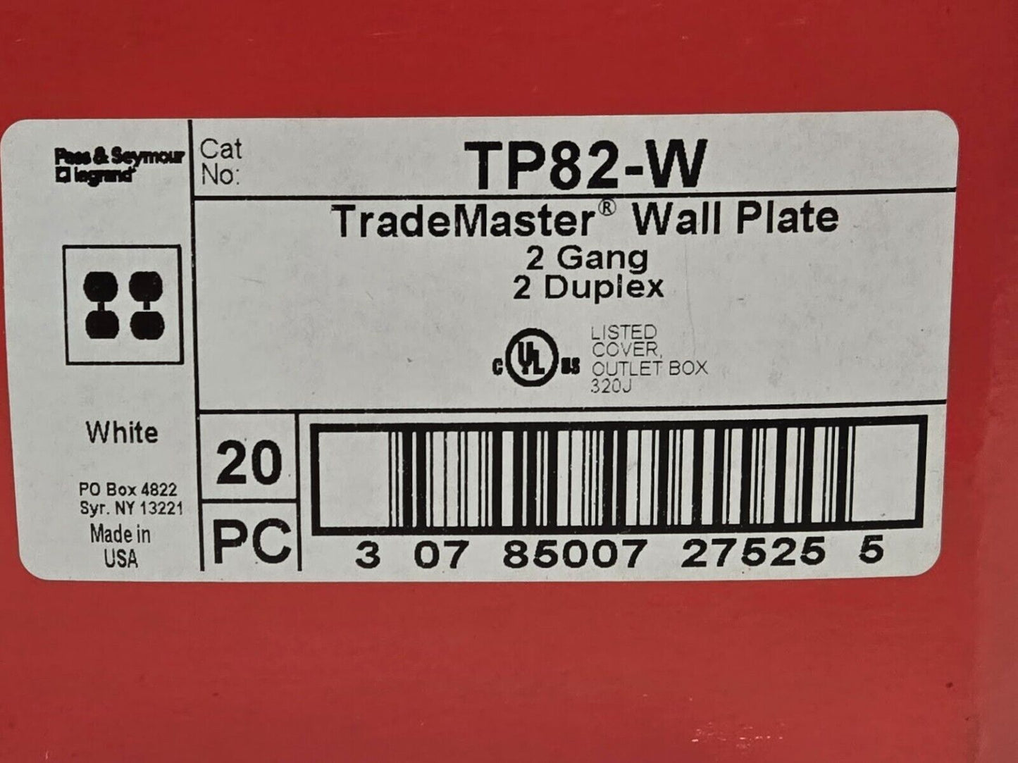 100 Quantity of Pass & Seymour TP82-W TradeMaster Wall Plates (100 Quantity)