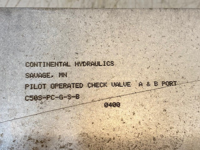 Continental Hydraulics Pilot Operated Check Valve C50S-PC-G-S-B