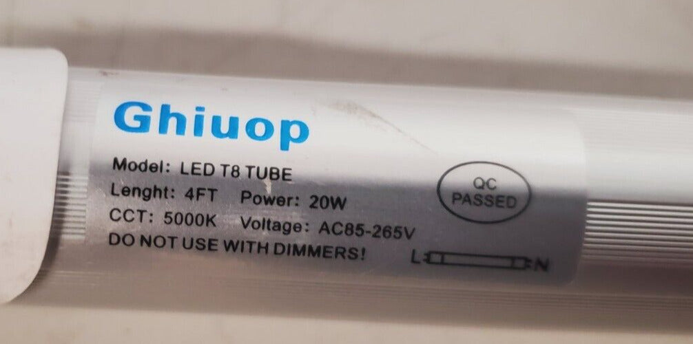 25 Qty. of GHIUOP Tube LED Light Bulbs B0B23P6369 | T8 4FT | 20W 5000K  (25 Qty)