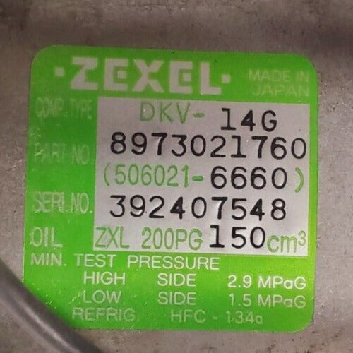 Zexel A/C Compressor 506021-6660 | DKV-14G | 8973021760 | 392407548