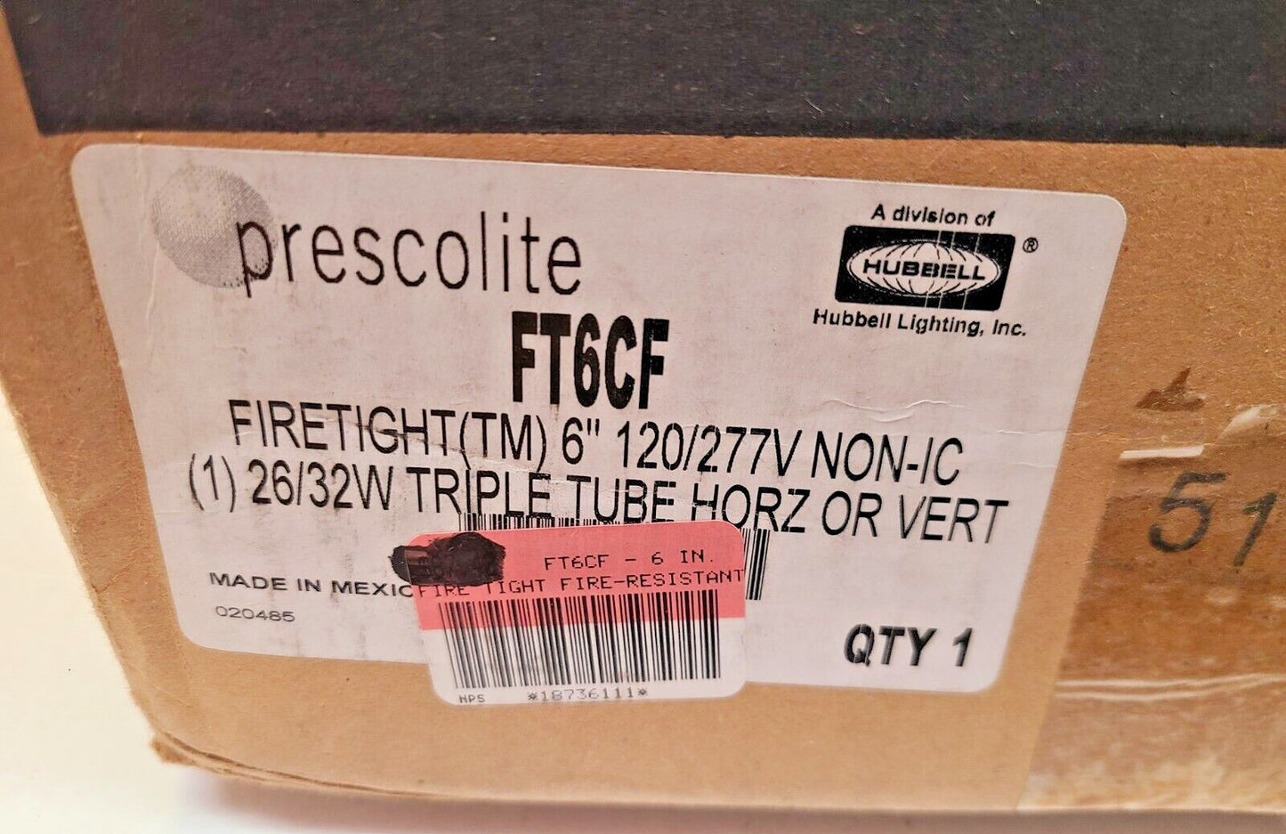 HUBBELL PRESCOLITE  Firetight 6"  120/277 V NON-IC Triple Tube FT6CF