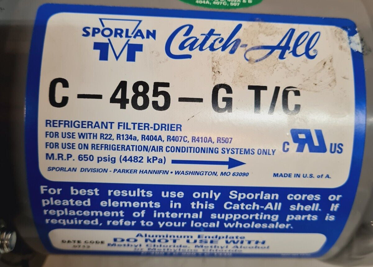 Sporlan Fridge Filter Drier C-485-G T/C | R22 R134A R404A R07C R410A R507