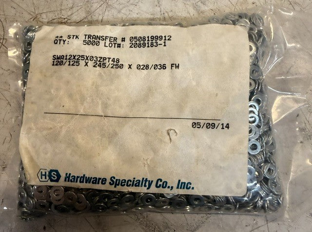 Hardware Specialty Co. Bag Of 5000 Flat Washers SWA12X25X03ZPT48 Steel Fasteners