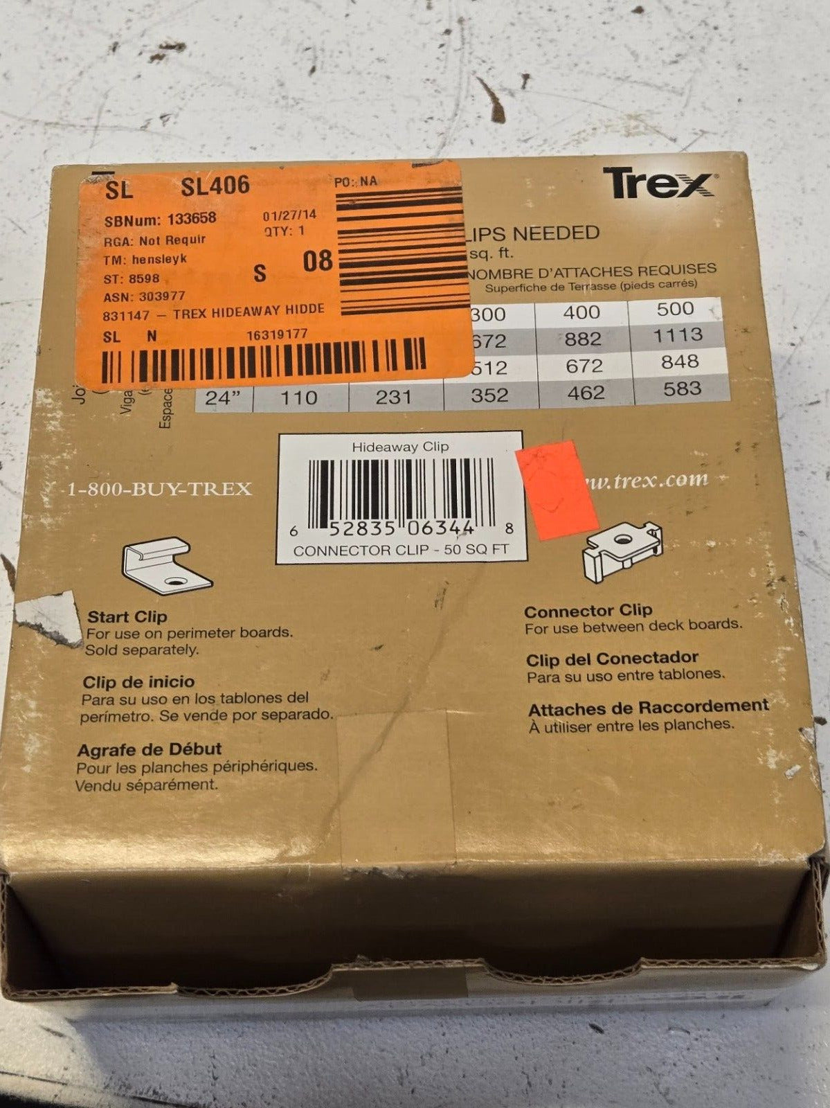 Trex Hideway Connector Clip Box 652835063448 | 90 Clips 50 Square Foot Coverage