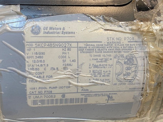 GE Motor Model 5KCP48SN9027X | P708 | 115/230 Volts 3450 RPM