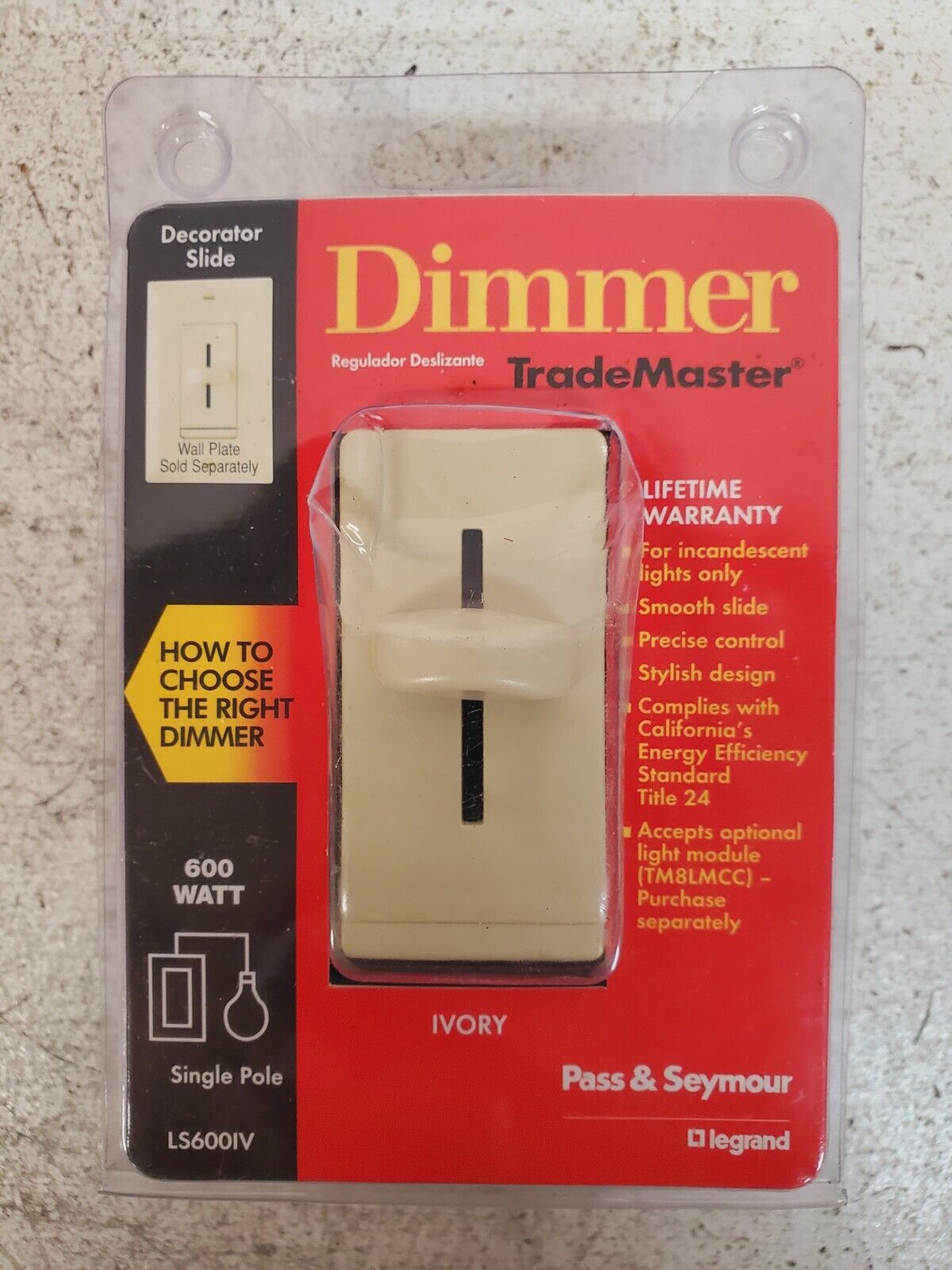 2 Quantity of Pass & Seymour Slide Dimmer Preset 600W LS600IV (2 Qty)