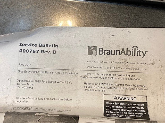 Braunability Side Entry Public Use Parallel Arm Lift 400767 REV D