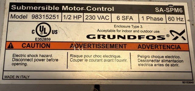 Grundfos Submersible Motor Control Box Model 98315251 Pump Control Unit