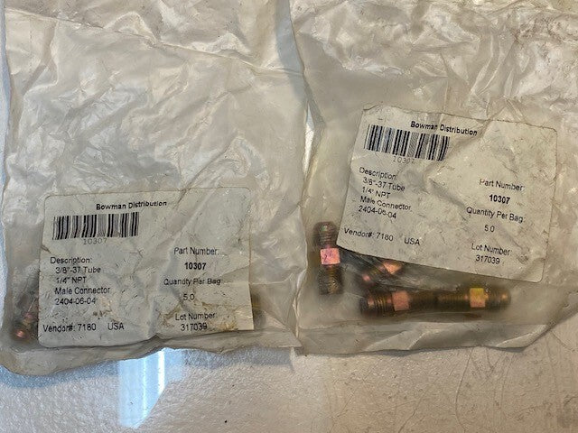 10 Qty of Bowman 2404-06-04 3/8"-37 Tube 1/4" NPT Male Connectors (2 Packs of 5)