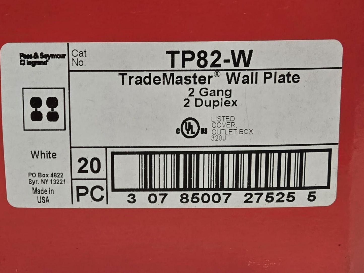 100 Quantity of Pass & Seymour TP82-W TradeMaster Wall Plates (100 Quantity)