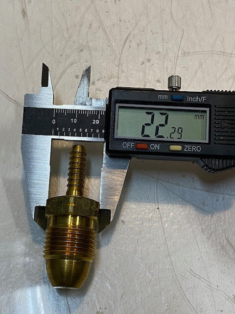 16 Quantity of Brass Hose Barb Fittings 2-3/8" L 22mm Thread 8mm Nose (16 Qty)