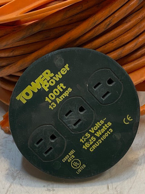 Tower Power 100ft 13 Amps Extension Cord on Broken Reel 125 Volts CRU310013
