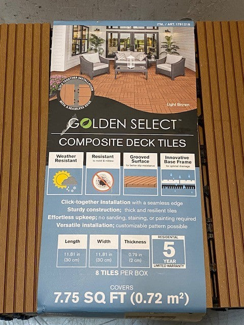 Golden Select 1791218 Composite Deck Tiles 7.75 Sq Ft 8 Tiles Weather Resistant