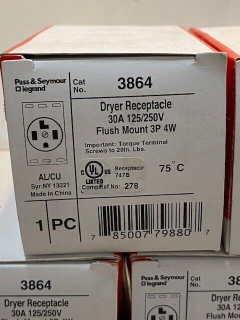 11 Quantity of Pass & Seymour Legrand Dryer Receptacles 3864 (11 Quantity)