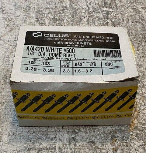 500 Qty of Celus Fasteners A/A42D White #500 1/8" Dia. Dome Rivets (500 Qty)