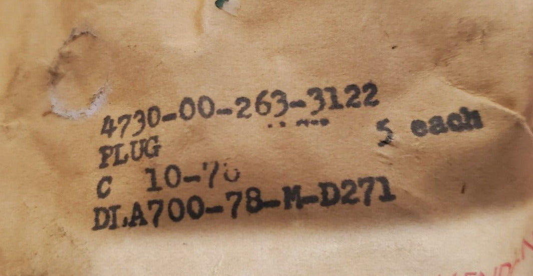 5 Qty. of 5 units Hex Pipe Plugs 4730-00-263-3122 | DLA700-78-M-D271 (25 Qty)