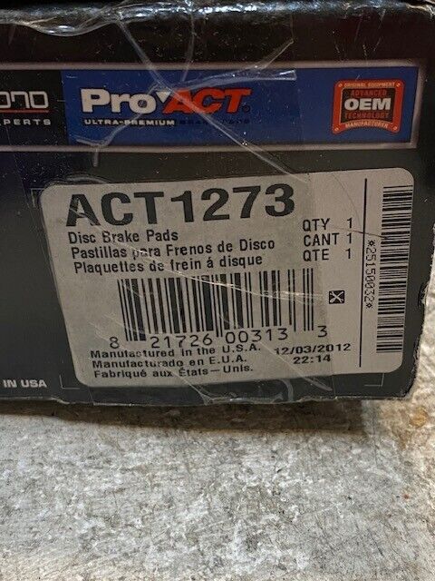 ProACT Disc Brake Pad Set of 4 Ultra Premium Ceramic Pads Akebono ACT1273