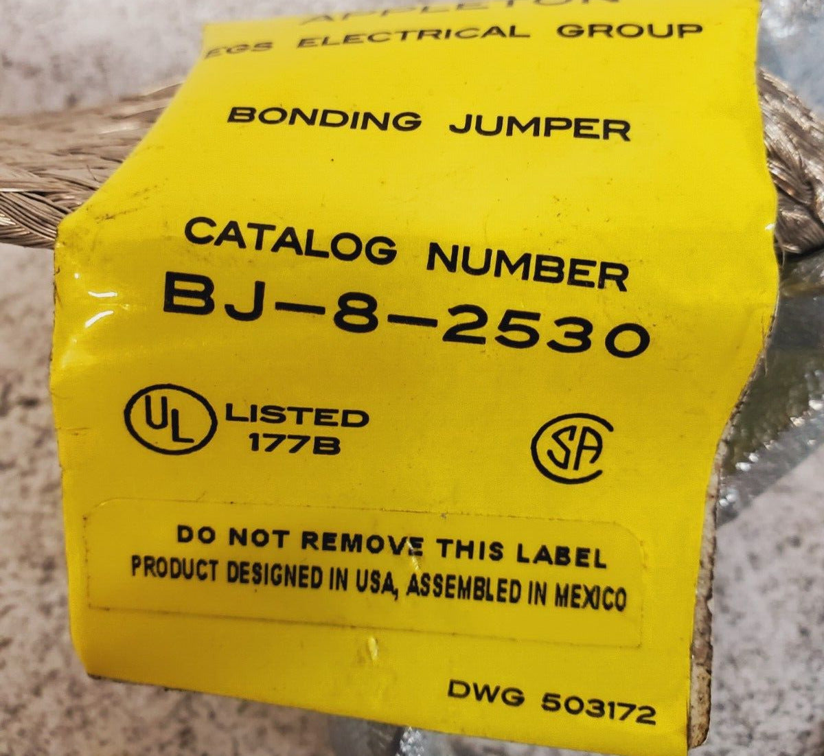 Appleton Rigid Expansion Coupling Bonding Jumper BJ-8-2530 DWG503172