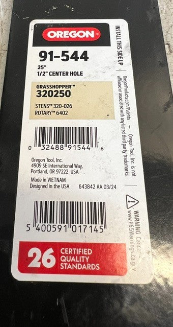 Oregon Lawn Mower Blade 25" 1/2' Center Hole 91-544 Heavy Duty Replacement