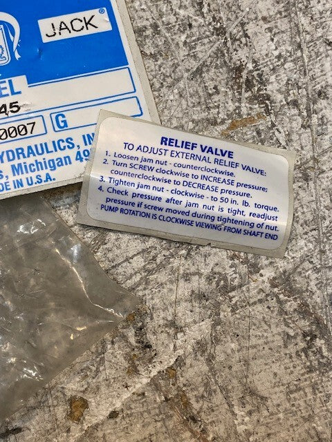 Monarch Dyna Jack Hydraulic Relief Valve Model K12345 Serial 2704120007