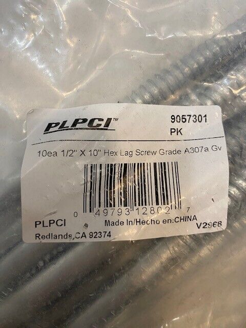 50 Quantity of PLPCI 1/2" x 10" Hex Lag Screw Grade A307 | 9057301 (50 Quantity)