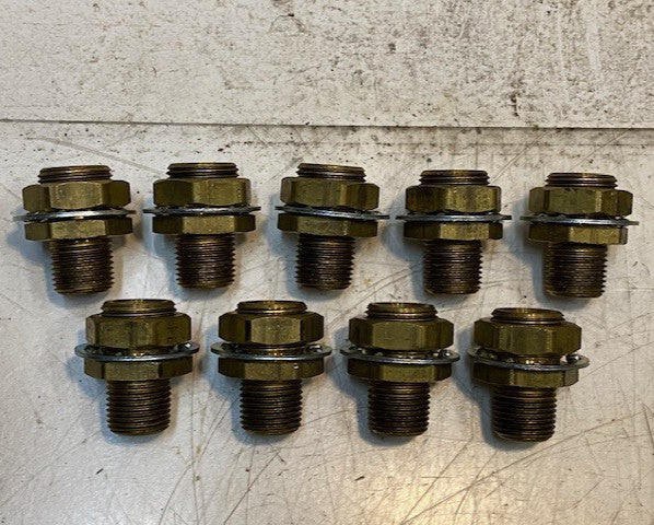 9 Qty of Brass Bulkhead Hex Fittings 1-5/8" Long 21mm Thread 32mm Hex (9 Qty)