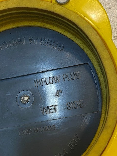 Inflow Plug 4" Coupling Pending Sewer Cap Yellow Polypropylene Patent#6,234,007