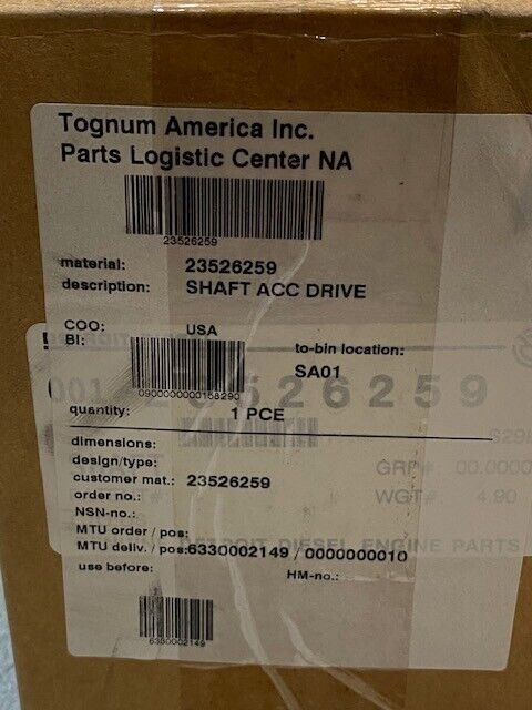 Tognum America Inc. Shaft ACC Drive 23526259