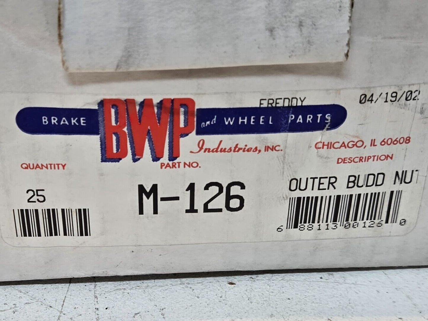 25 Quantity of BWP M-126 Outer Budd Nuts RH 688113001260 (25 Quantity)