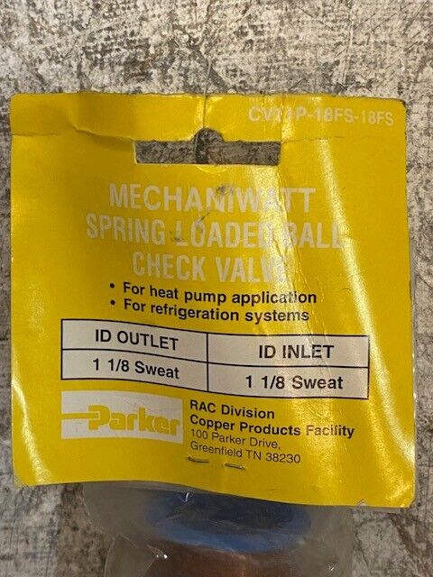 Parker Mechaniwatt Spring Loaded Ball Check Valve CV11P-18FS-18FS