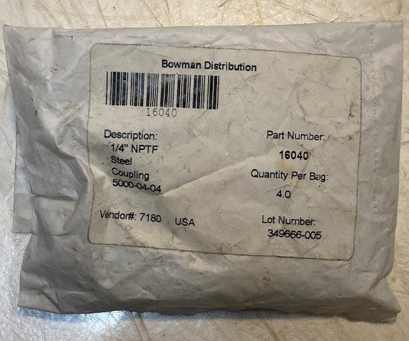 Bag of 4 Bowman Distribution 1/4" NPTF Steel Couplings 5000-04-04 | 16040