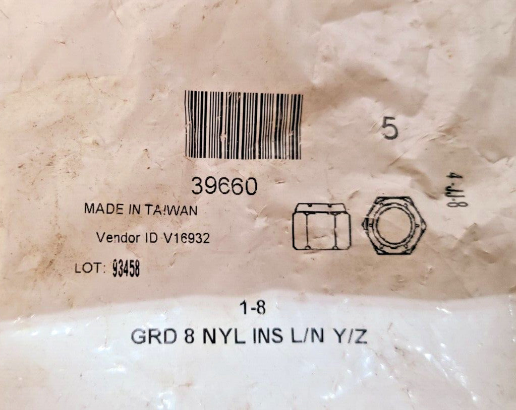 5 Quantity of Hex Lock Nuts Grade 8 NYL INS L/N Y/Z 39660 (5 Qty)