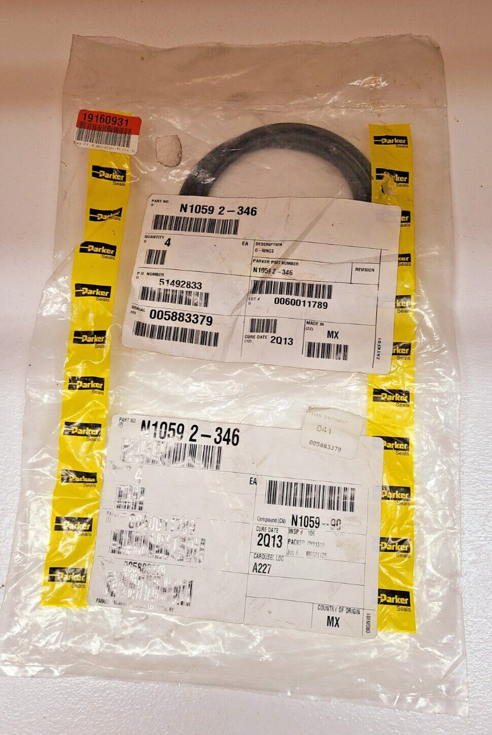 4 Quantity of Parker O-Rings N1059 2-346 | 005883379 (4 Qty)
